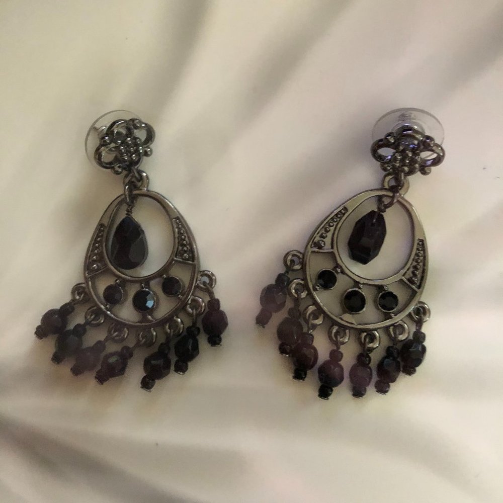 Black Stone Dangly Earrings